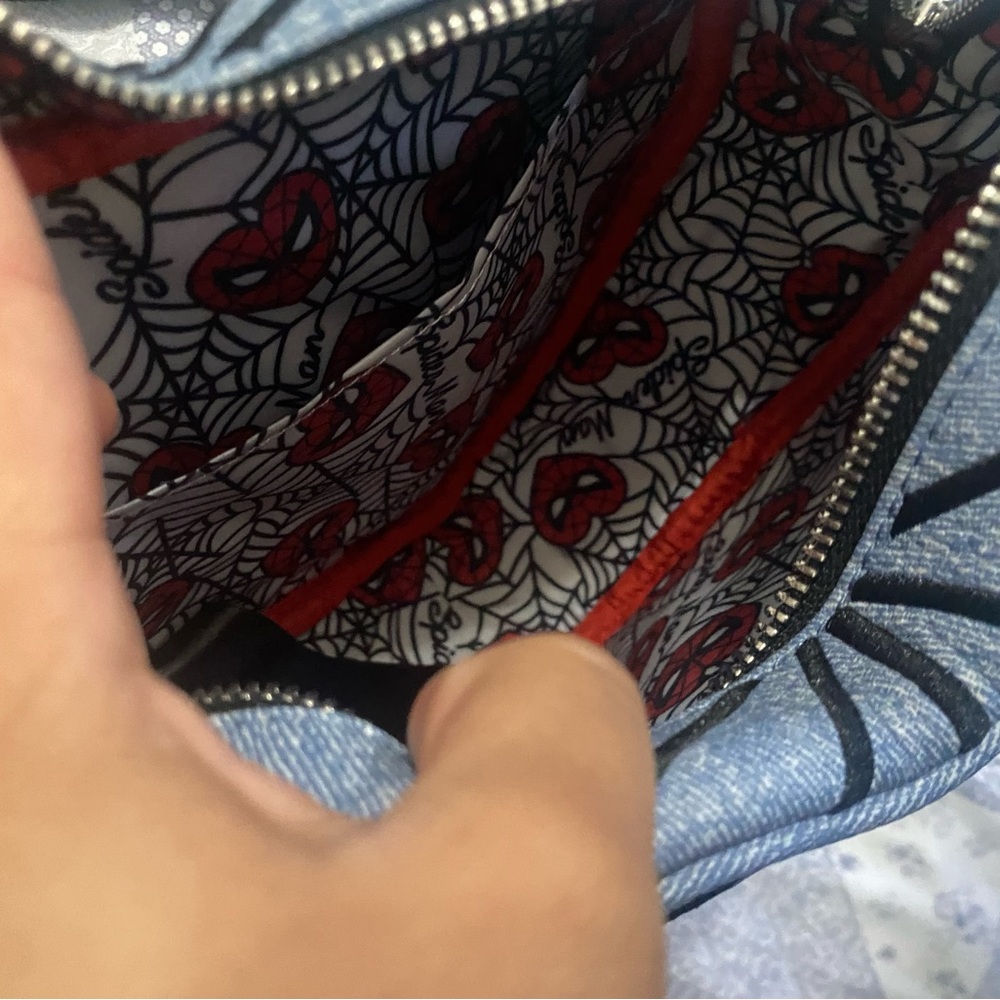 Loungefly Blue Denim Crossbody Bag with Red Accents